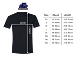 a black t - shirt with measurements for the chest and chest