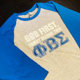 Greek - God First Family Second - Phi Beta Sigma Greek Baseball Edition Shirt - 550strong
